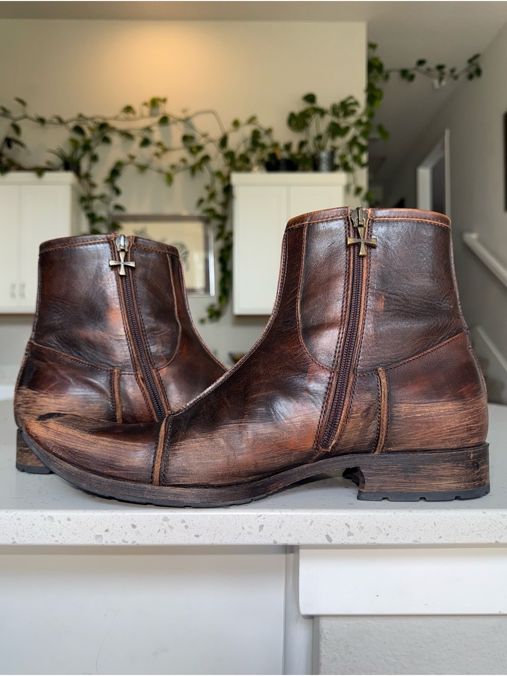 Vintage Mark Nason “Capone” Distressed Brown Leather Chukka Boots with Side Zips